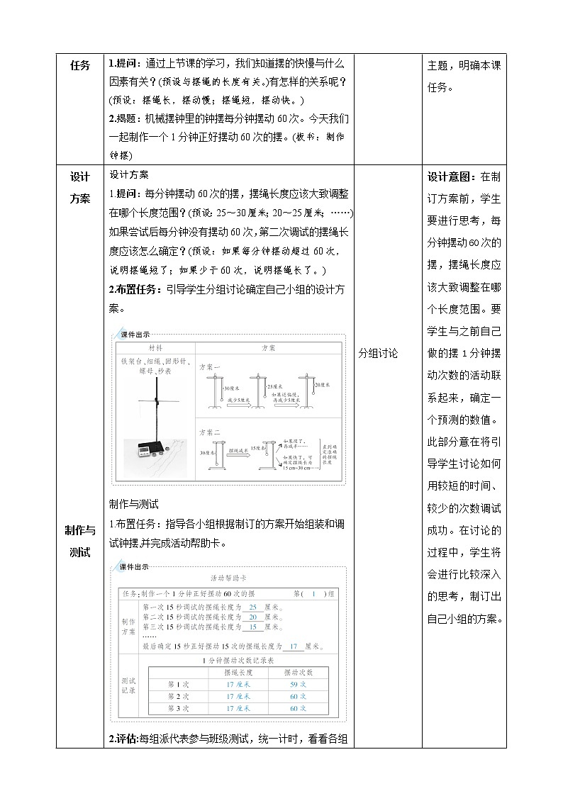 教科版五年级科学上册3.6 制作钟摆教学设计 教学设计（表格式）第2页