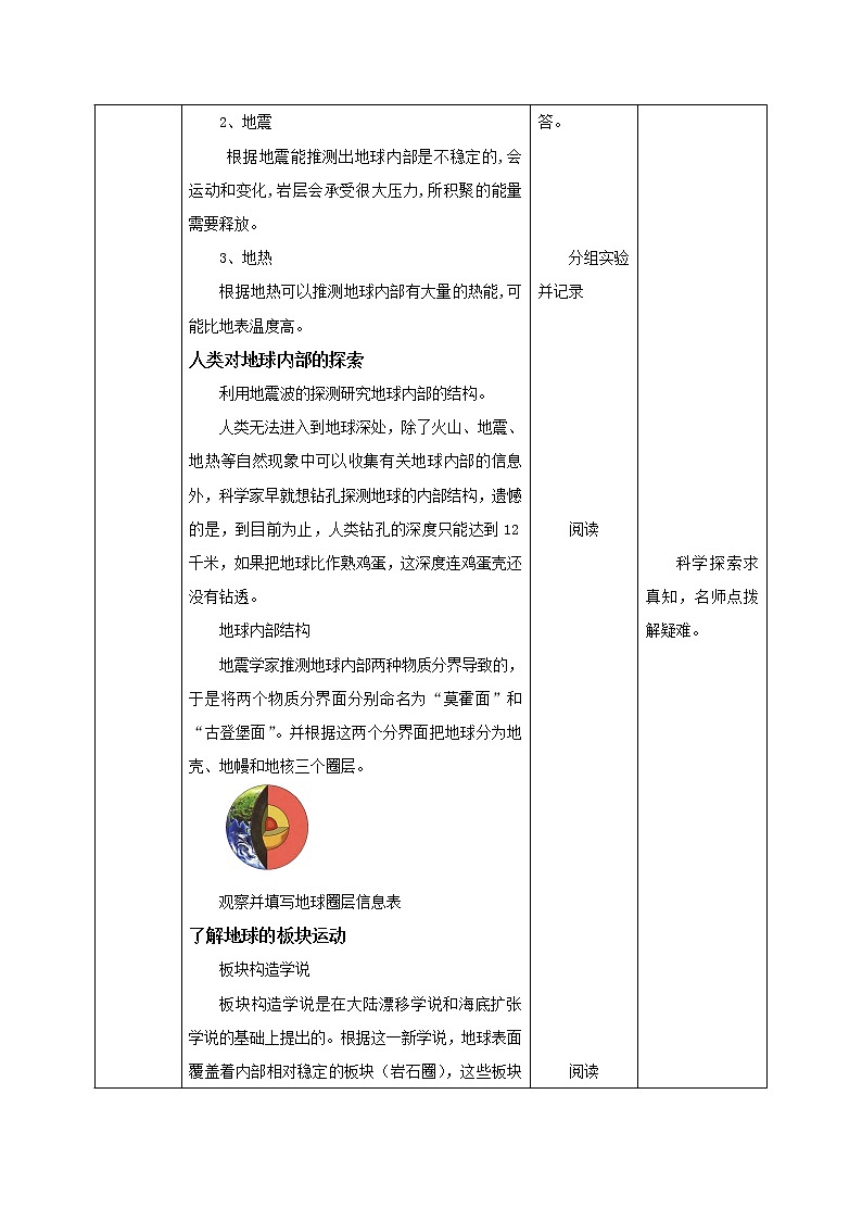 苏教版五年级上册 3.11《地球的内部》课件+教案+同步练习02