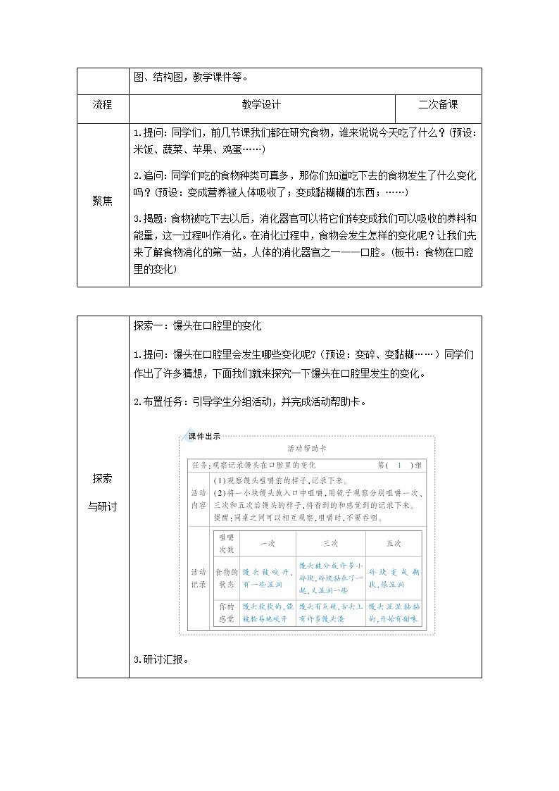 四年级科学上册第二单元呼吸与消化第7课食物在口腔里的变化教案教科版02