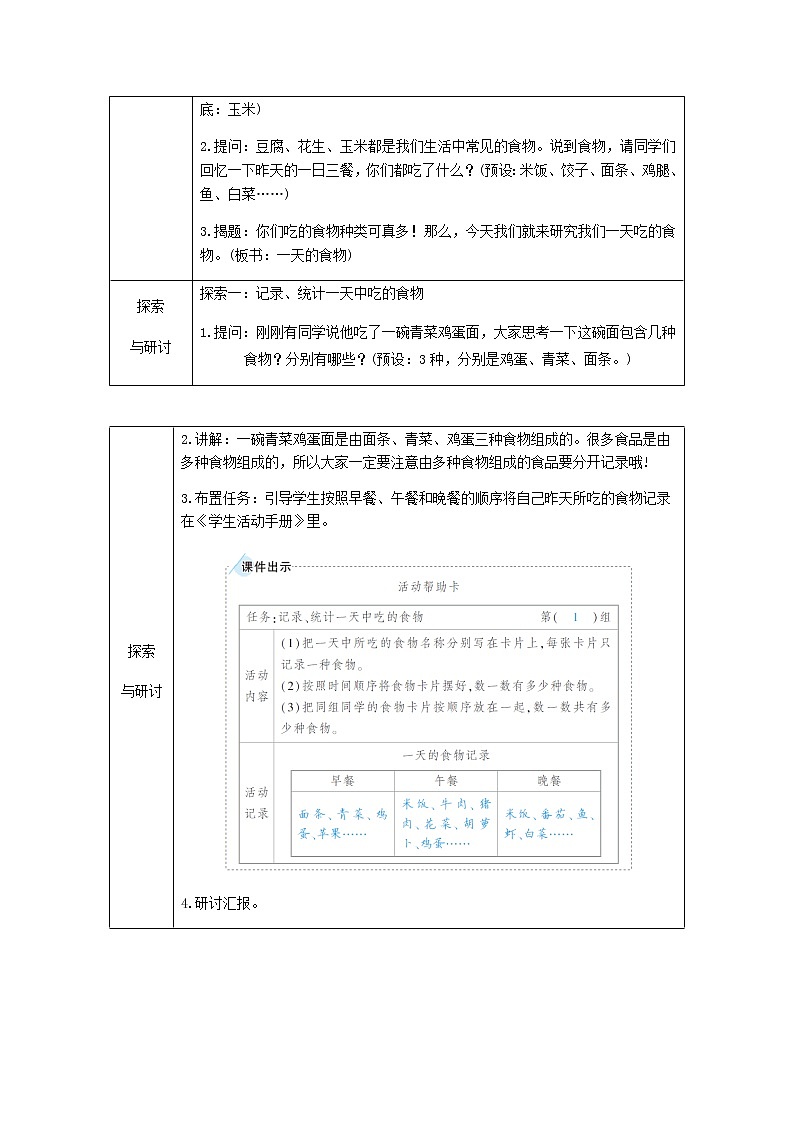 四年级科学上册第二单元呼吸与消化第4课一天的食物教案教科版第2页