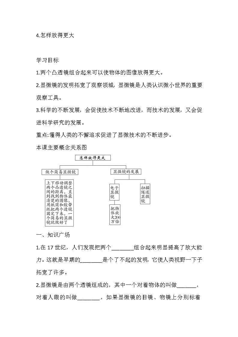 六年级下册科学导学精炼-1 4 怎样放得更大 教科版（含答案）练习题01