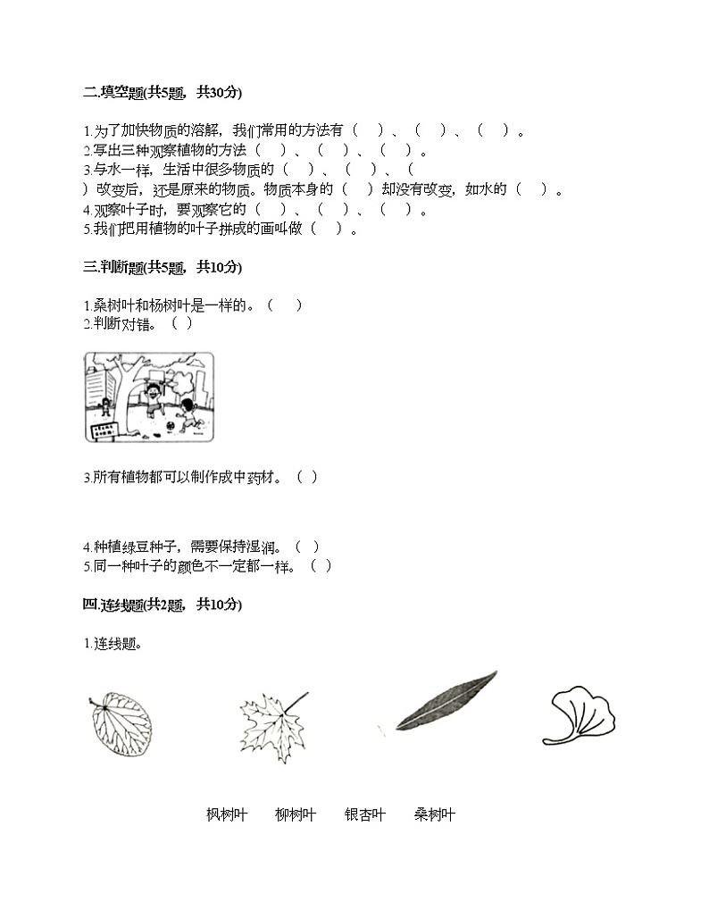 第一单元 植物 单元测试卷-2021-2022学年科学一年级上册-教科版（含答案）第2页