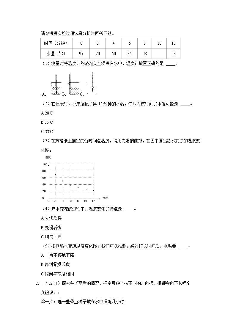 2020-2021学年安徽省马鞍山市四年级（下）期末科学试卷  解析版03