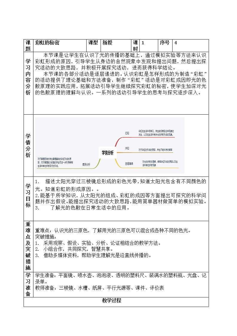 青岛版科学五年级上册4.《彩虹的秘密》教案第1页