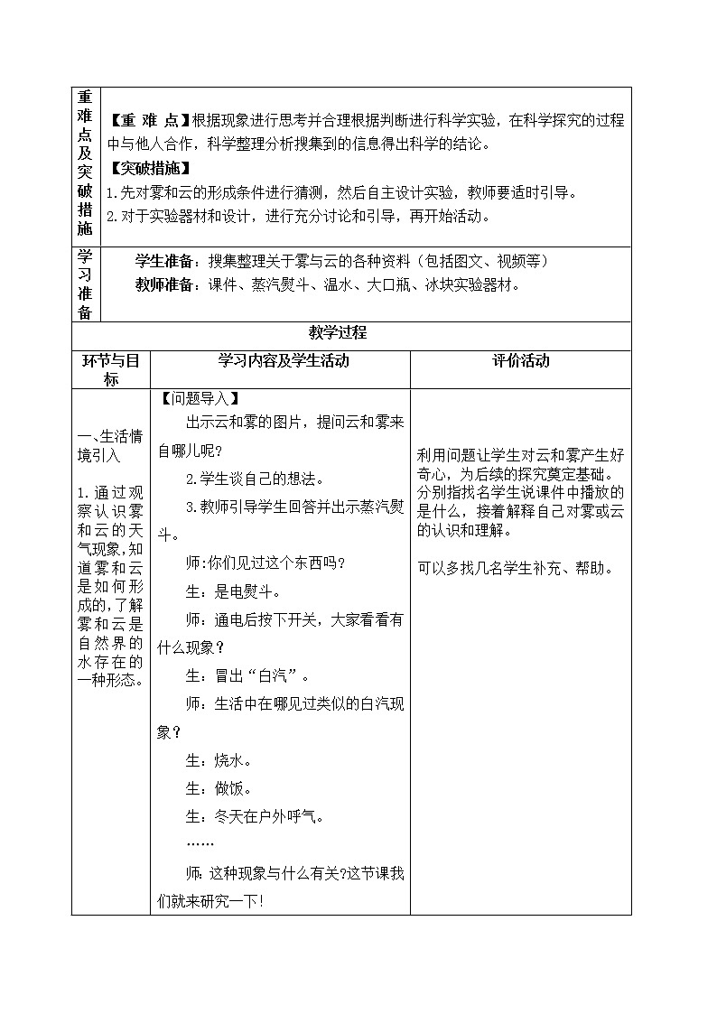 青岛版科学五年级上册5.《雾和云》教案第2页