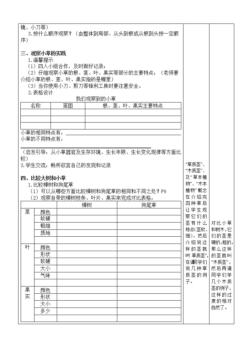 教科版三年级上科学-1.3大树和小草教案第2页