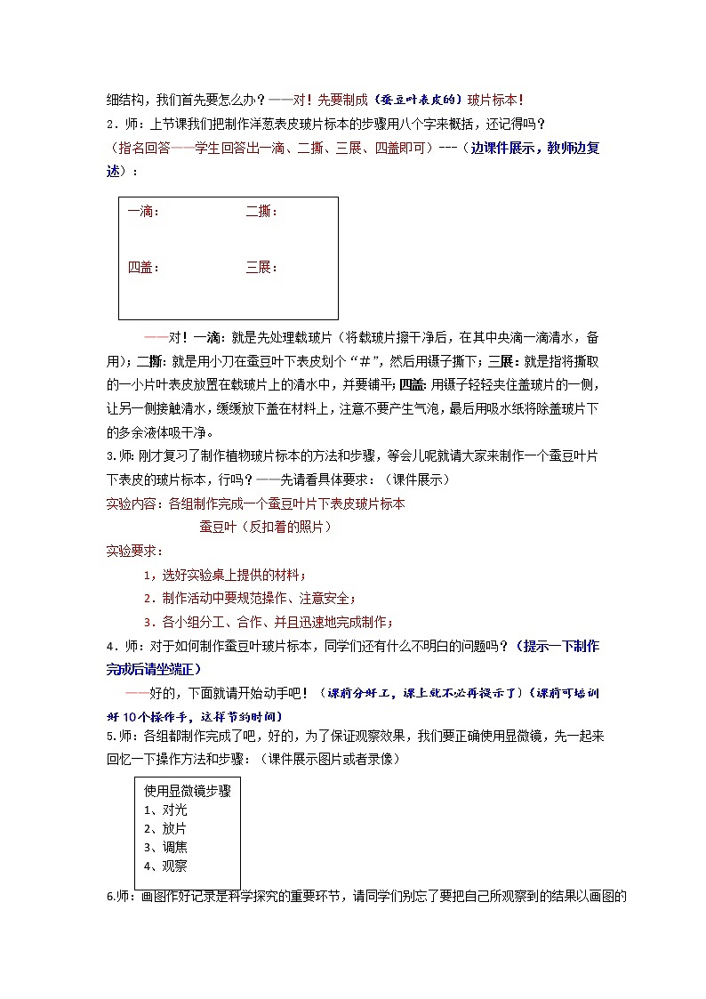 教科版科学六年级下册 1.6 用显微镜观察身边的生命世界（二）(7) 教案02