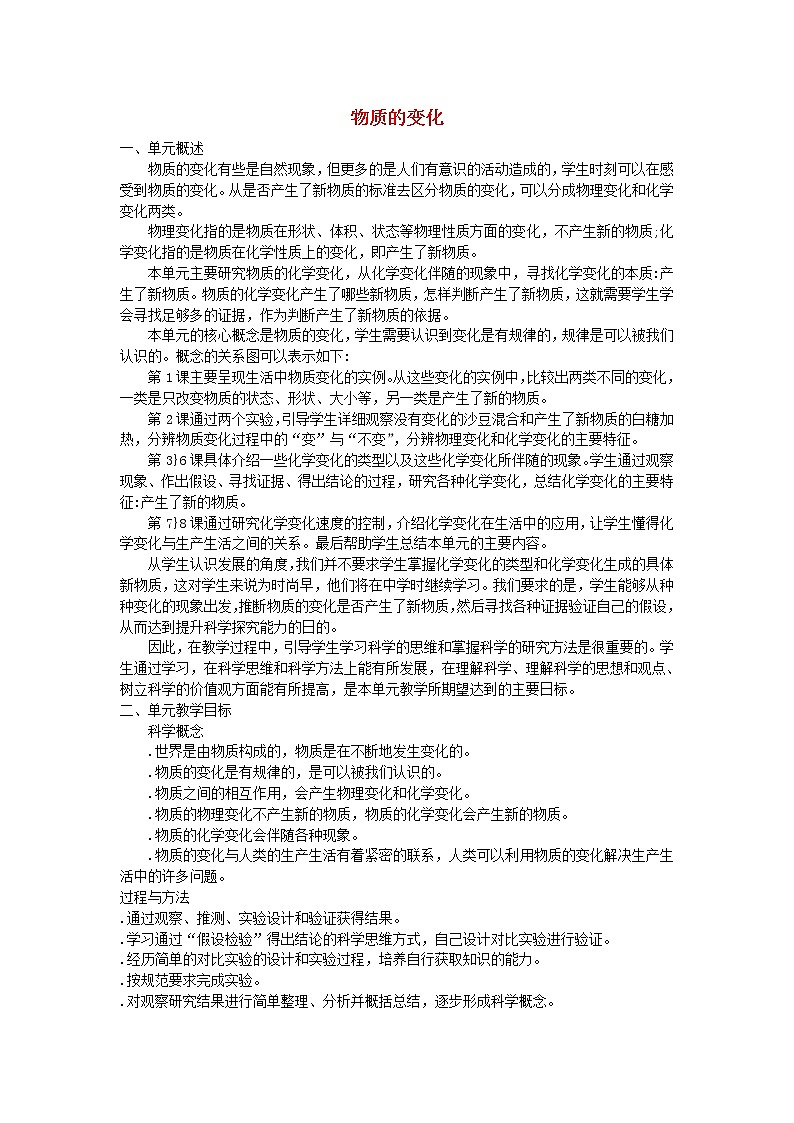 六年级科学下册第二单元物质的变化单元概述教科版第1页
