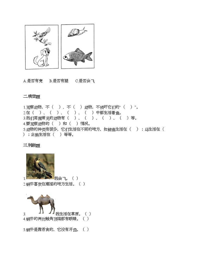 第二单元 动物 单元测试卷-2020-2021学年科学一年级下册-教科版（含答案） (91)02