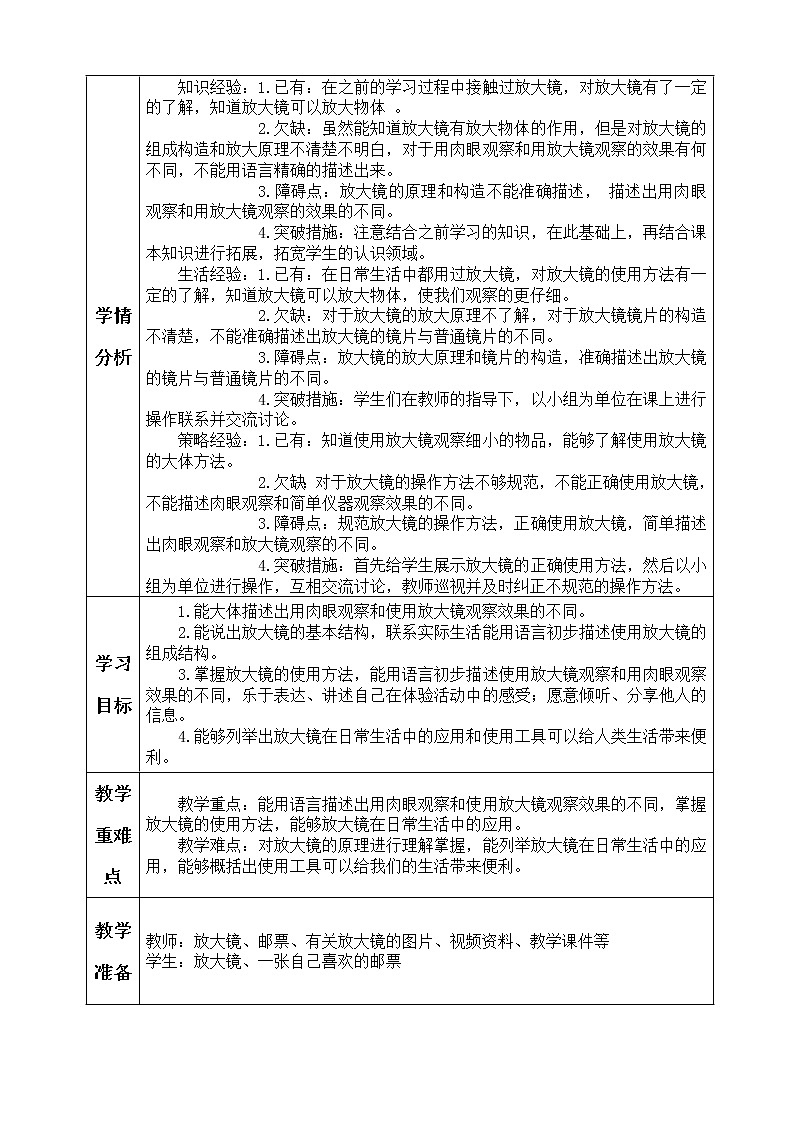 小学科学一年级第15课《放大镜》教案02