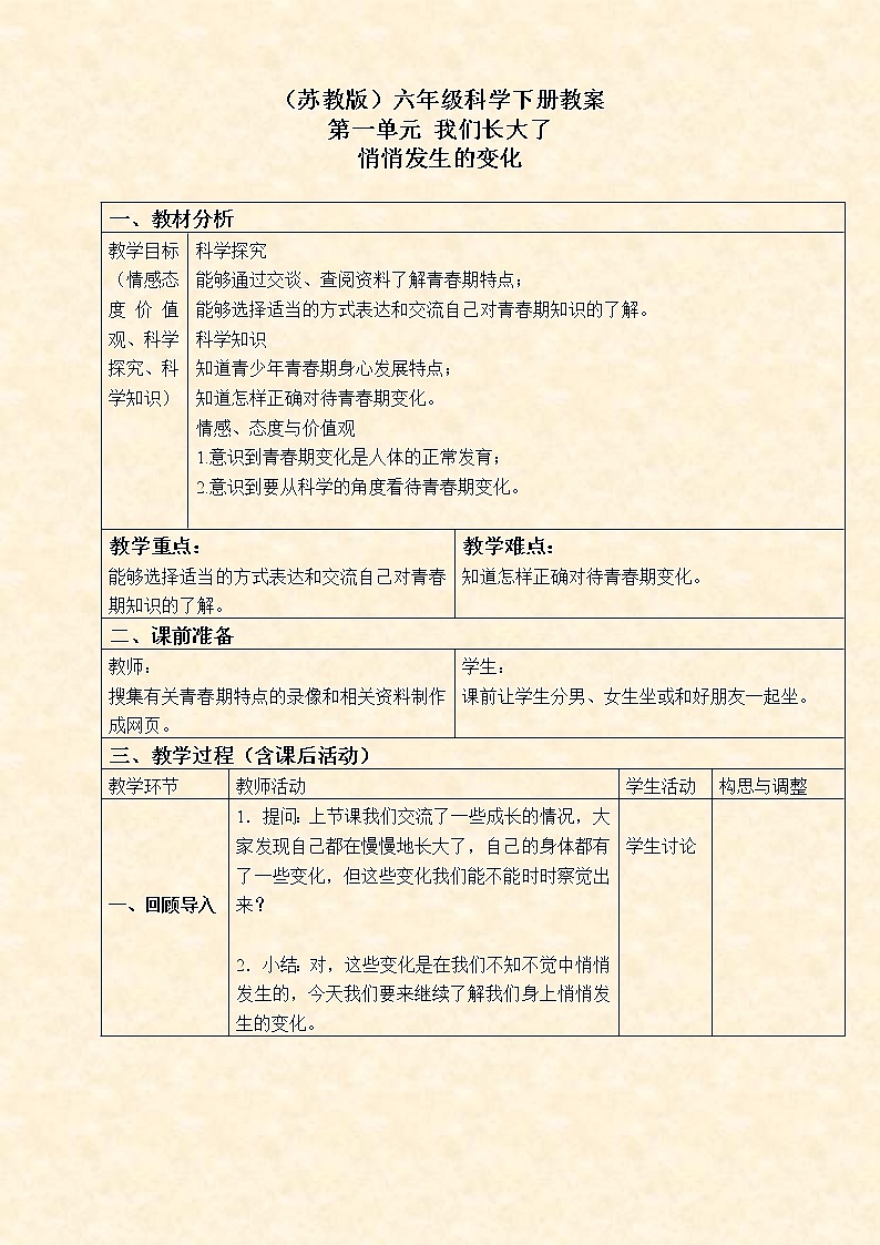 苏教版小学科学六年级下册《1.2.悄悄发生的变化》教案 (1)01