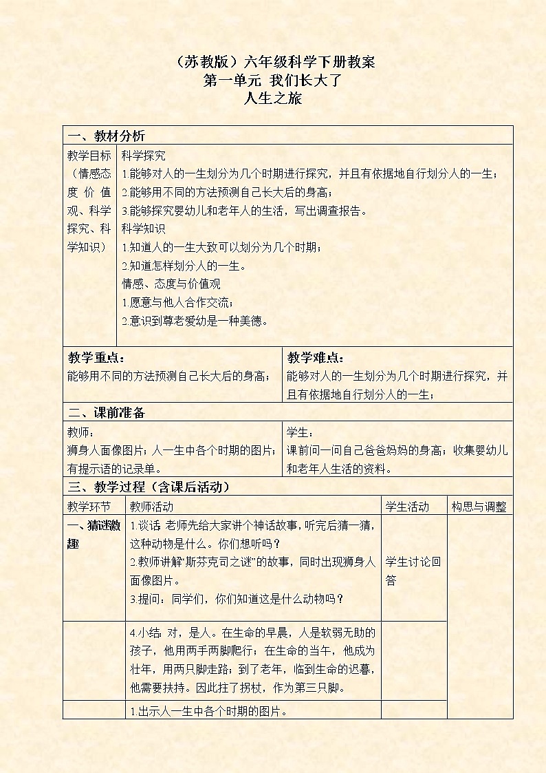 苏教版小学科学六年级下册《1.3.人生之旅》教案 (4)第1页