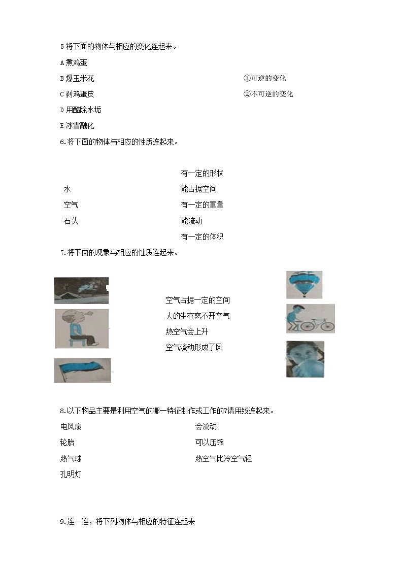 5教科版（2017秋）三年级科学上册双减政策下专项摸底练习之连线题02