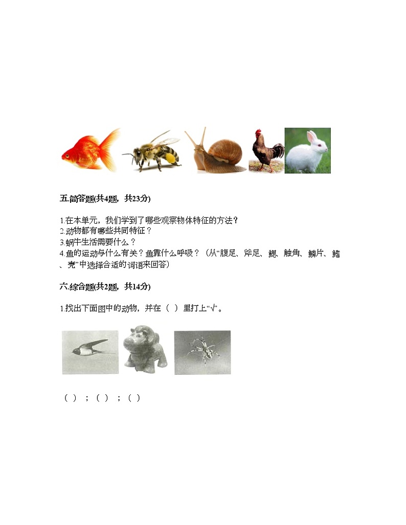 教科版一年级下册科学期末测试卷及答案34第3页