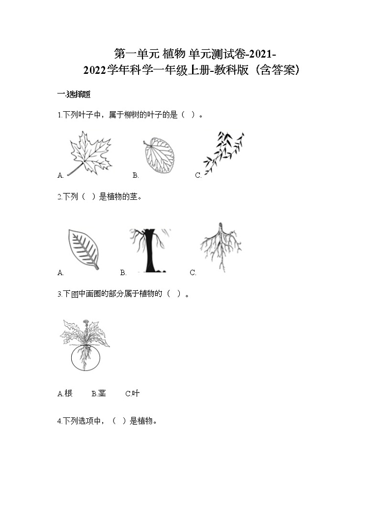 教科版一年级上册科学第一单元 植物 测试卷（含答案） (19)第1页