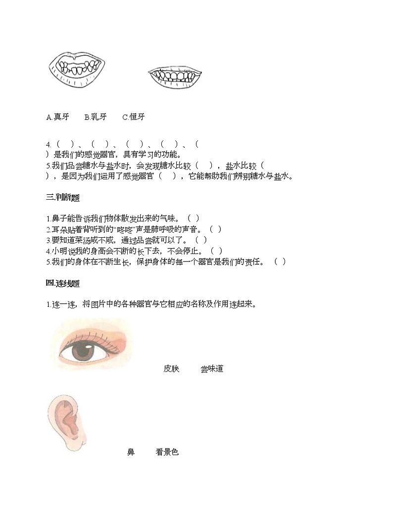 第二单元 我们自己 单元测试卷-2020-2021学年科学二年级下册-教科版（含答案） (183)02