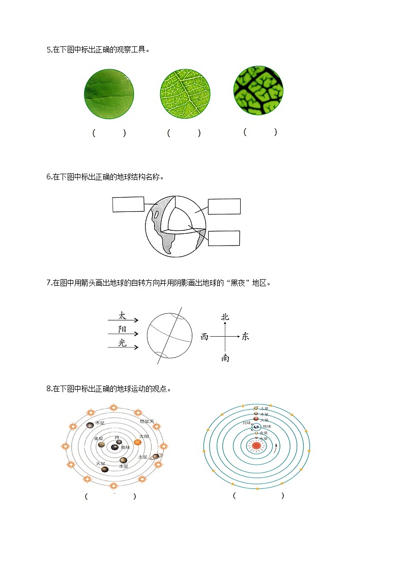 6教科版（2017秋）六年级科学上册双减政策下专项摸底练习之填图题（含答案）02