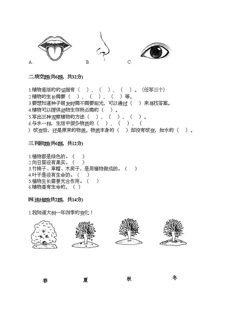 教科版科学一年级上册第一单元《植物》测试卷推荐第2页