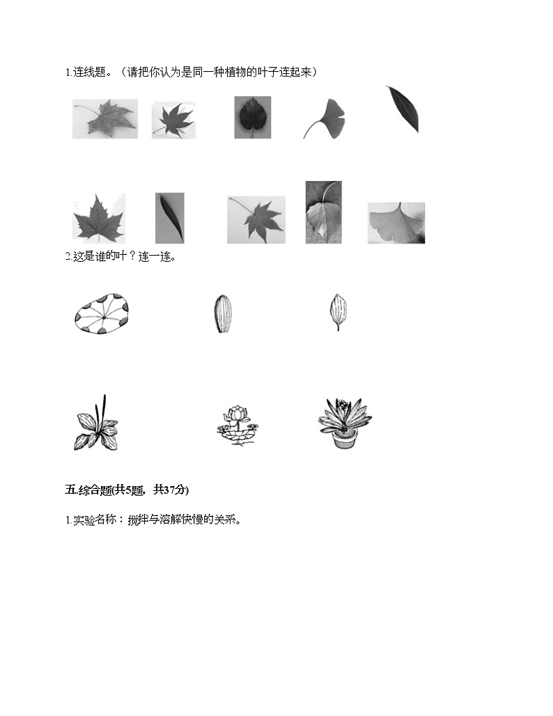 教科版科学一年级上册第一单元《植物》测试卷参考答案第3页