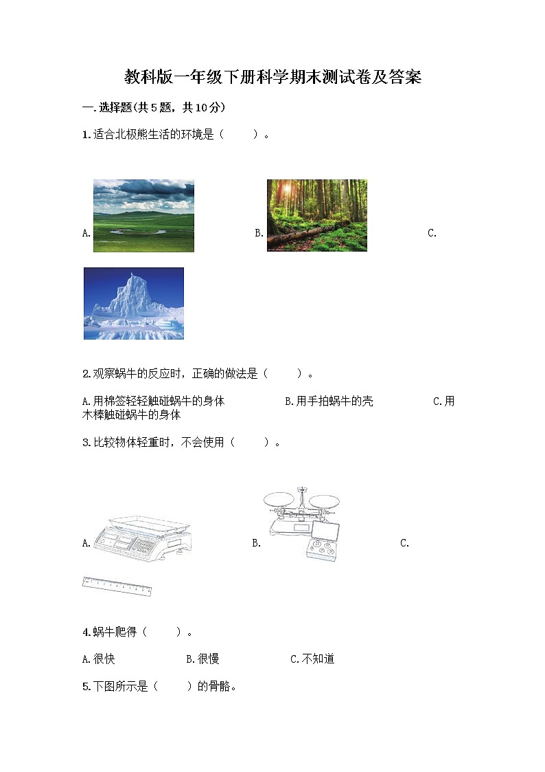 教科版一年级下册科学期末测试卷及答案 (16)第1页