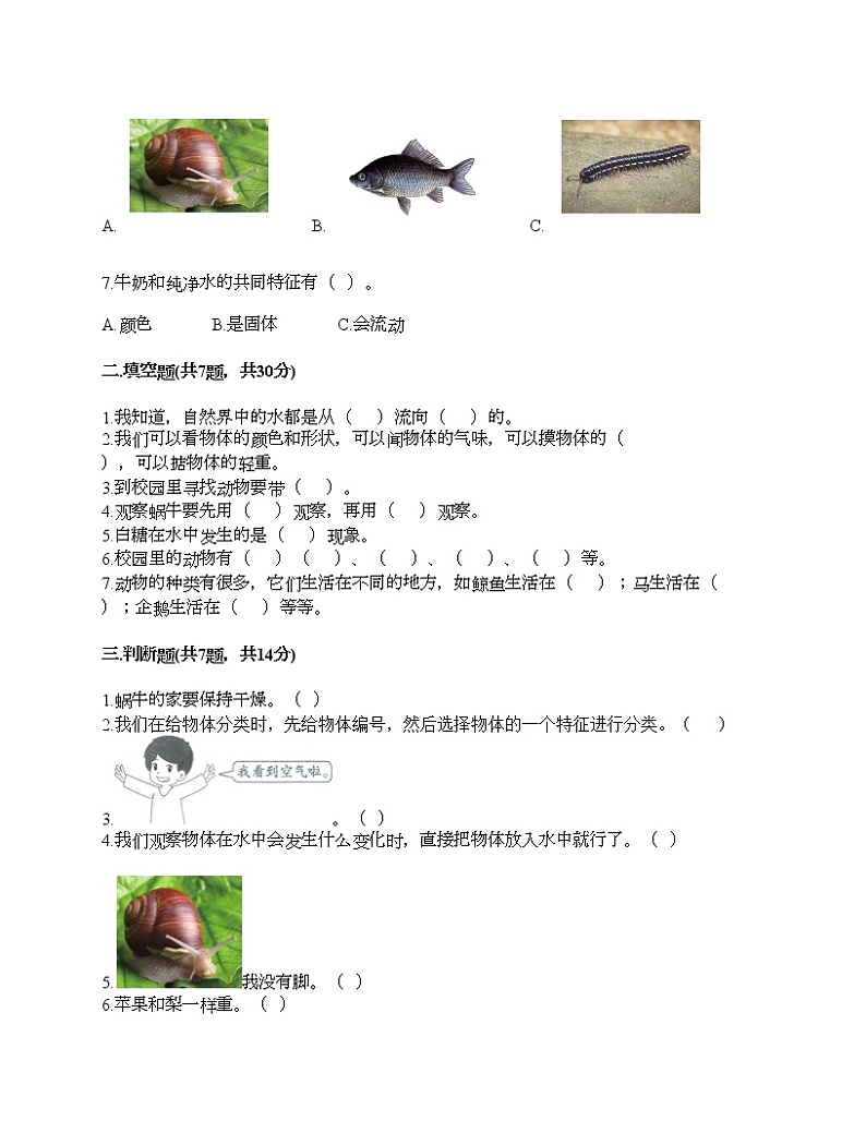 教科版一年级下册科学期末测试卷及答案602