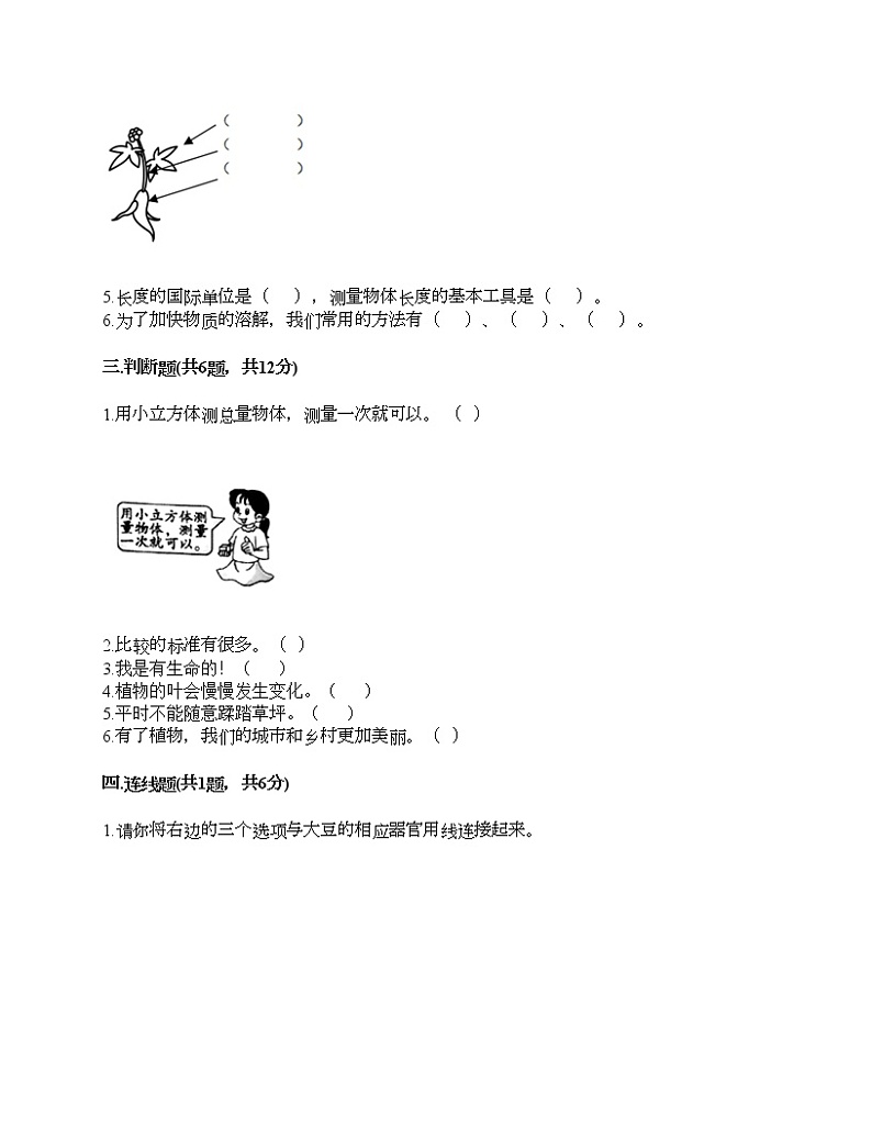 教科版一年级上册科学期末测试卷附答案（综合题）第2页