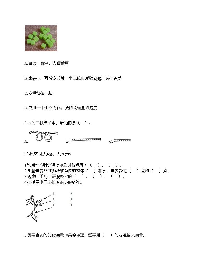 教科版一年级上册科学期末测试卷含答案下载02