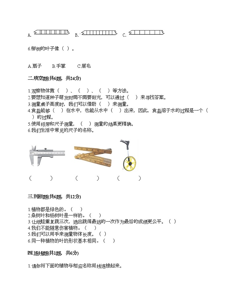 教科版一年级上册科学期末测试卷（能力提升）第2页