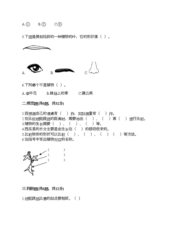 教科版一年级上册科学期末测试卷附答案（培优A卷）02
