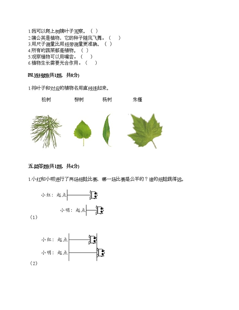 教科版一年级上册科学期末测试卷必考题第3页
