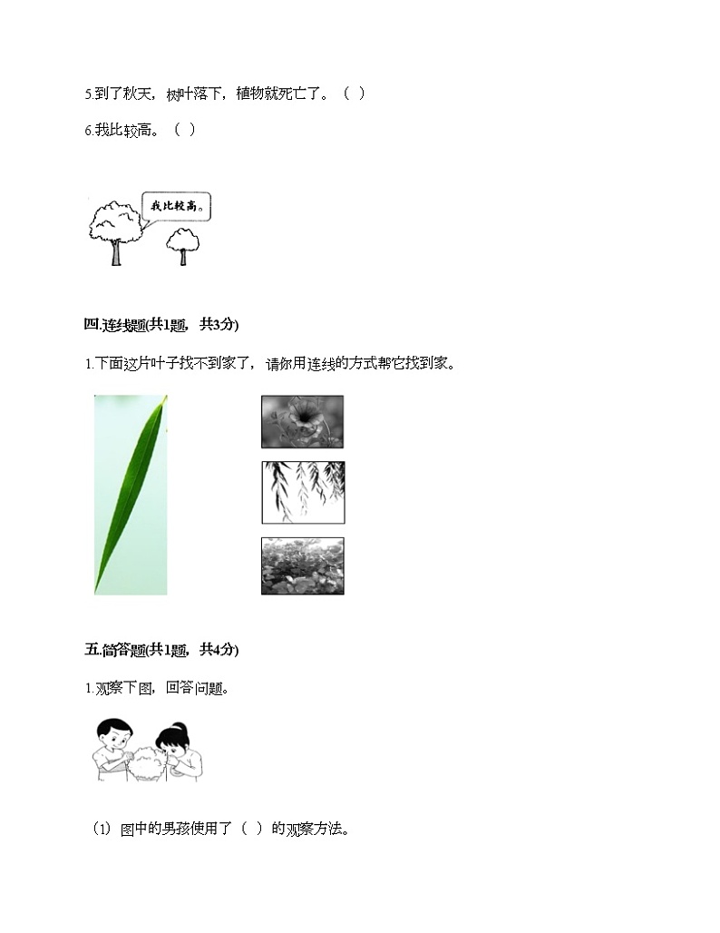 教科版一年级上册科学期末测试卷附答案第3页