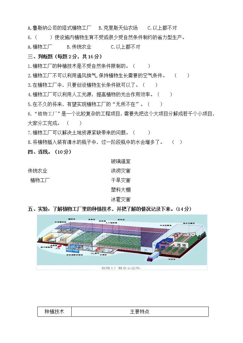 人教鄂教版六年级上册科学第五单元调研卷（含答案）02