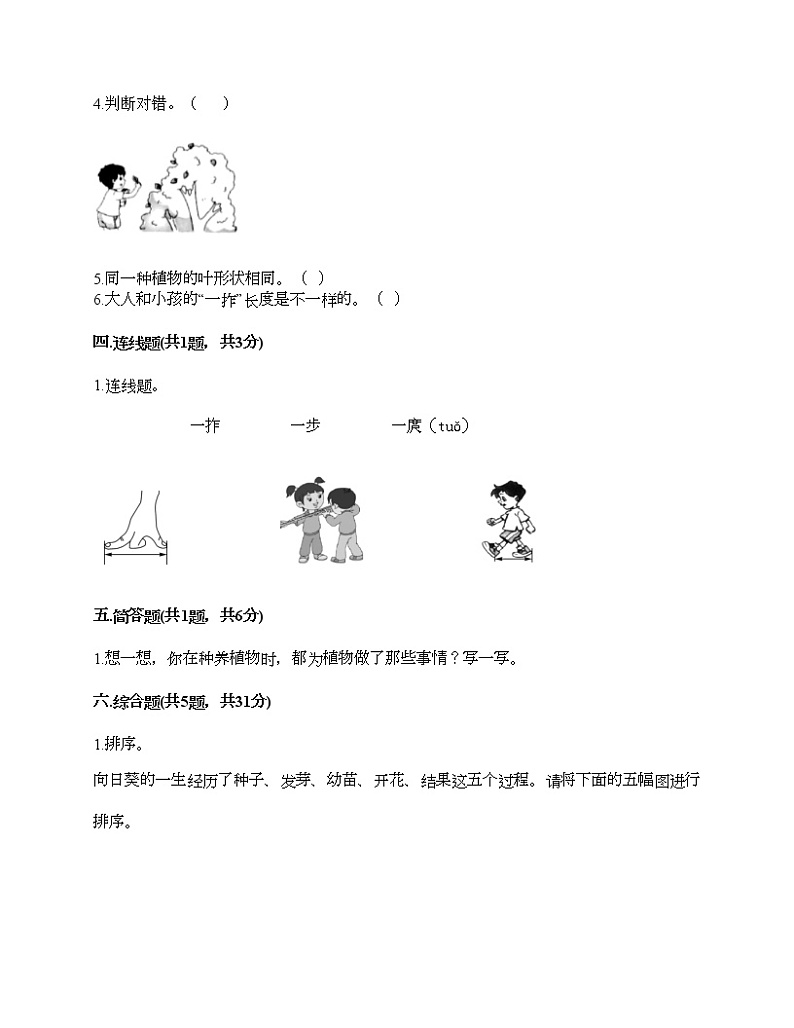 教科版一年级上册科学期末测试卷附答案（精练）第3页