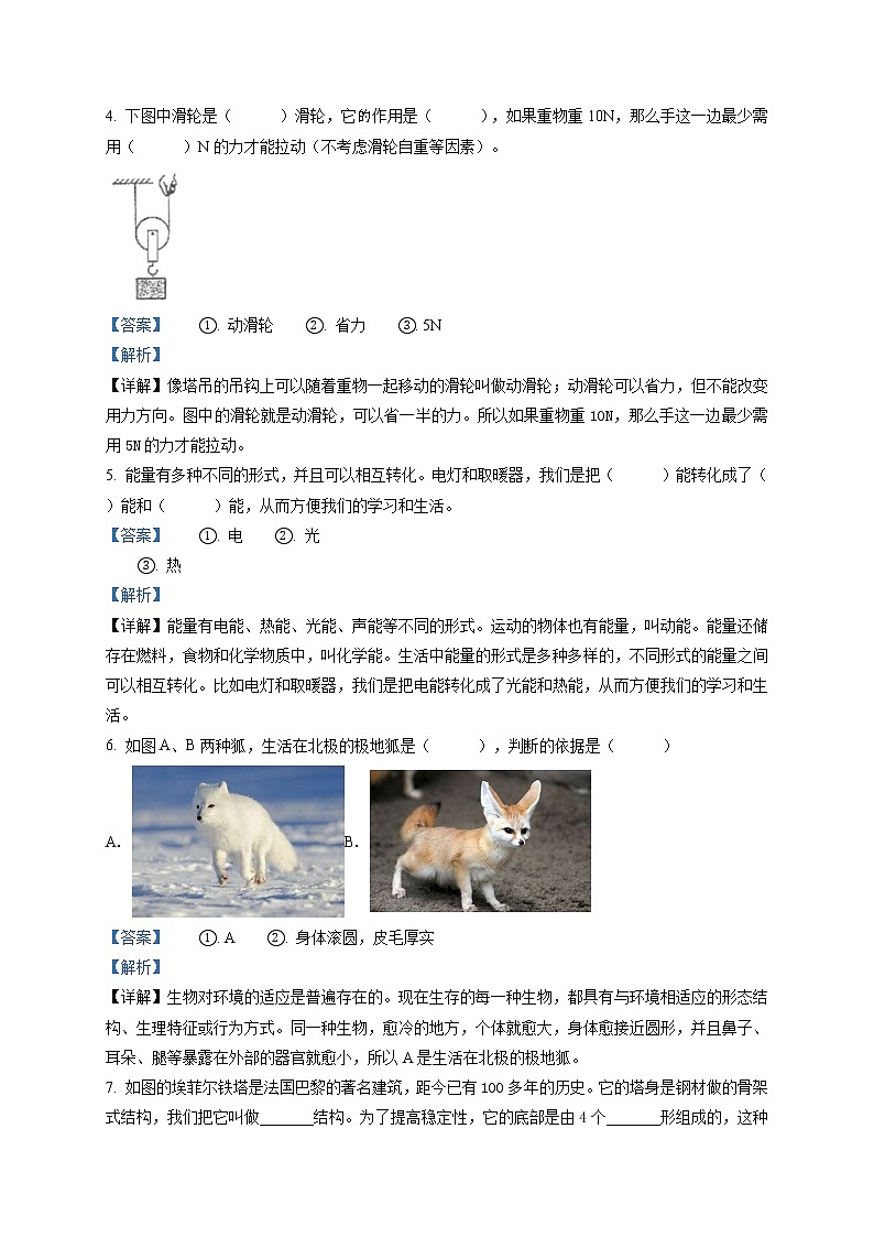 2020-2021学年浙江省嘉兴市南湖区教科版科版科学六年级上册期末考试试卷（word版含答案）02