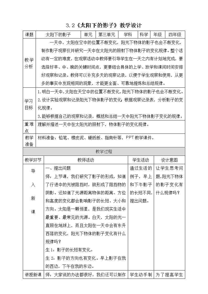 大象版科学四下 3.2太阳下的影子 课件PPT+教案+习题PPT+素材01