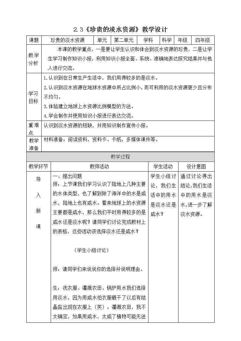 大象版科学四下 2.3珍贵的淡水资源 课件PPT+教案+习题PPT+素材01