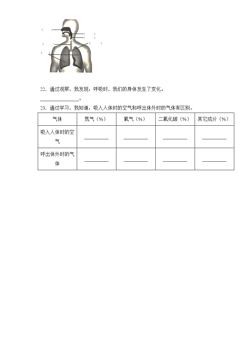 粤教版三年级科学下册第二单元消化和呼吸检测卷（含答案）03
