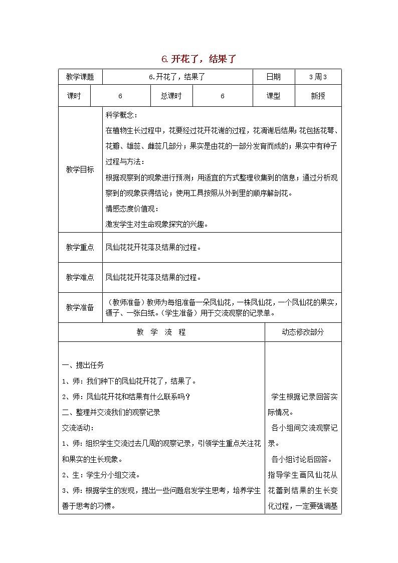 小学三年级科学下册1.6开花了结果了教案教科版第1页