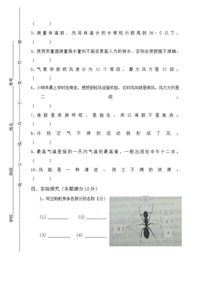 教科版四年级上册科学期中科学质量检测（试题）含答案（含答案）03