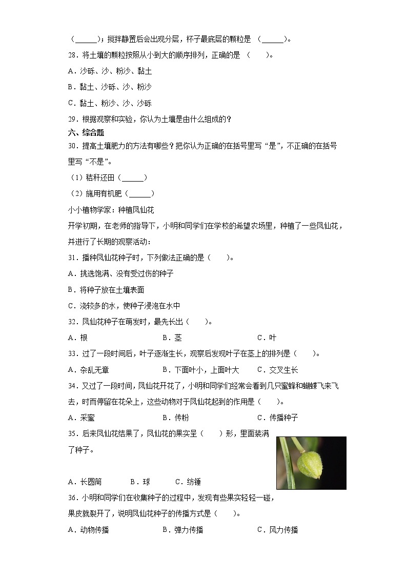 冀人版四年级下册科学第一单元土壤和水检测卷（含答案）03