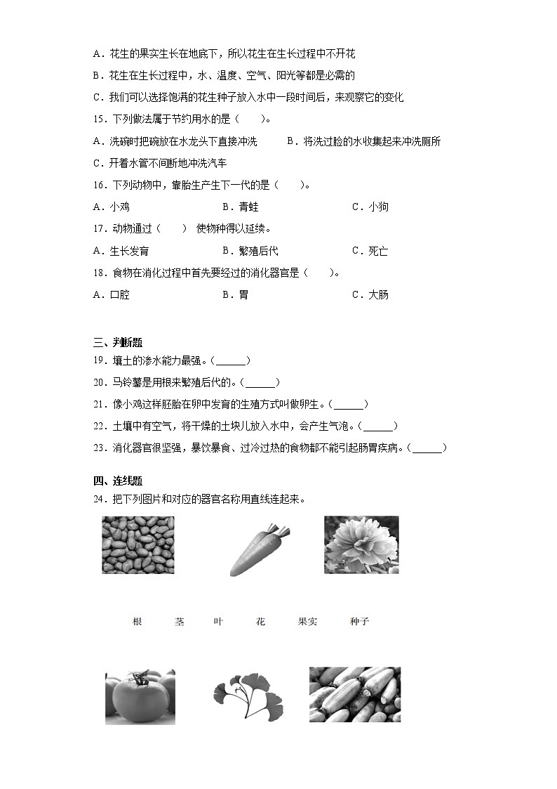 冀人版四年级下册科学期末检测题（含答案）第2页