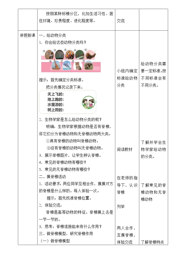 小学科学苏教版 17 四年级上册1 给动物分类教案设计 教习网 教案下载