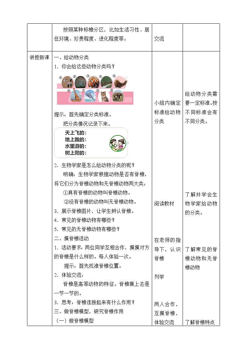 苏教版（2017秋）四年级上册科学 1 给动物分类（教案）02
