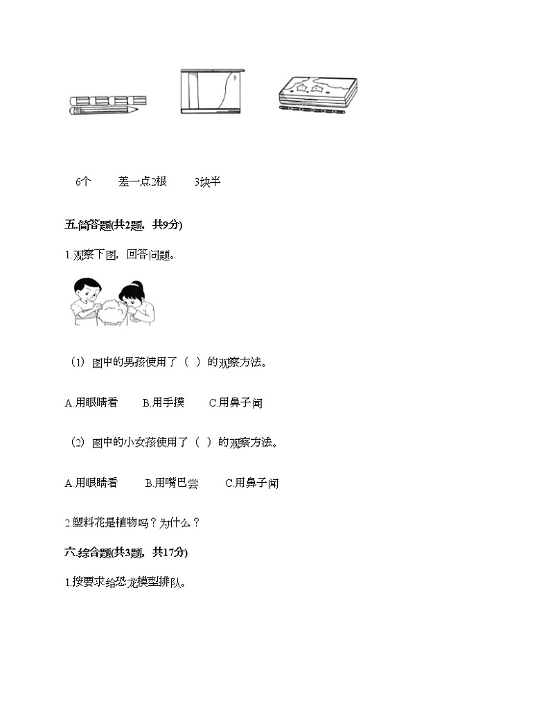 期末测试卷三（试题）-2021-2022学年科学一年级上册-部编版（含答案）第3页