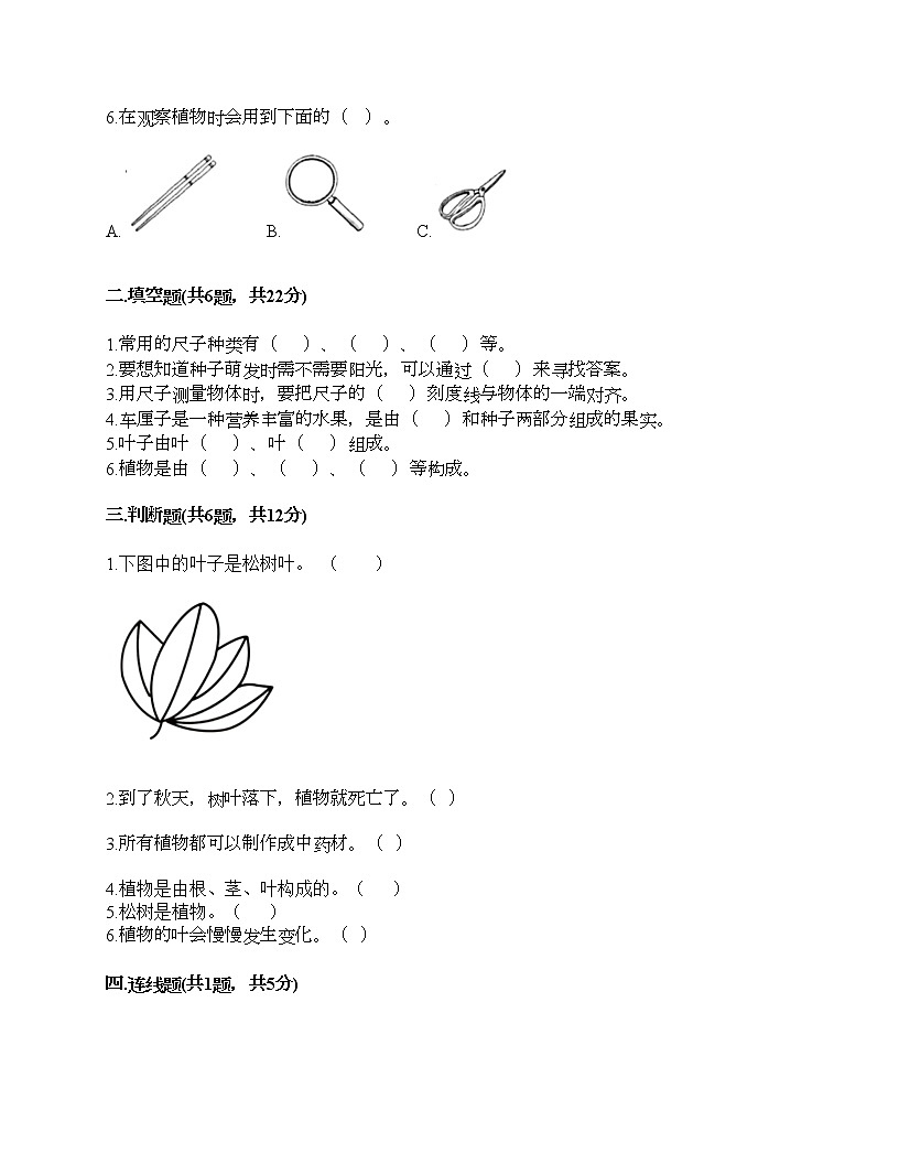 期末测试卷二（试题）-2021-2022学年科学一年级上册-部编版（含答案）第2页