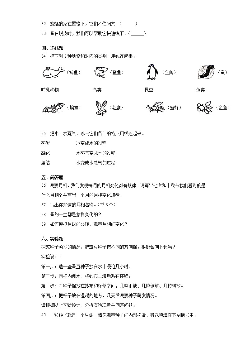 苏教版四年级下册科学期末检测卷（一）（含答案）第3页