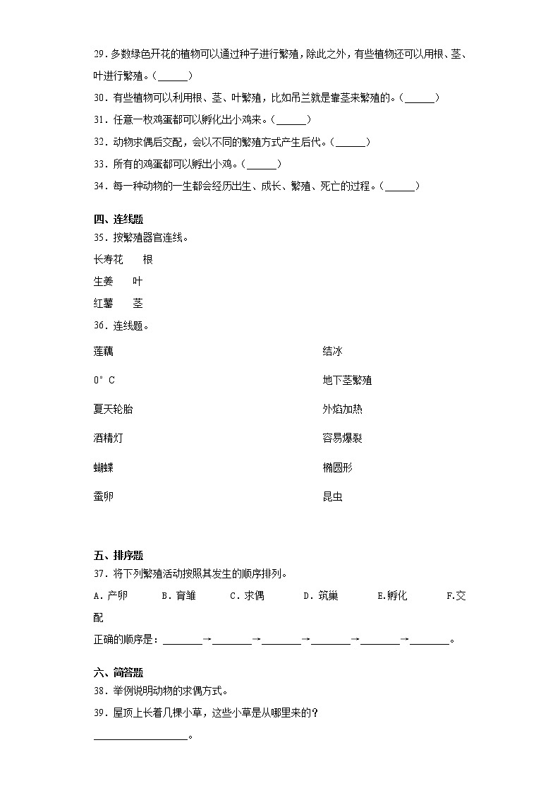 苏教版四年级下册科学第四单元繁殖检测卷（一）（含答案）03