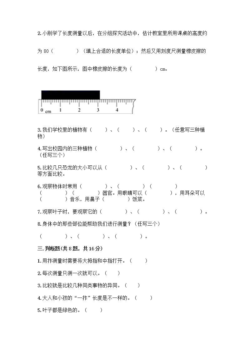 教科版一年级上册科学期末测试卷（基础题）及答案（新）第3页