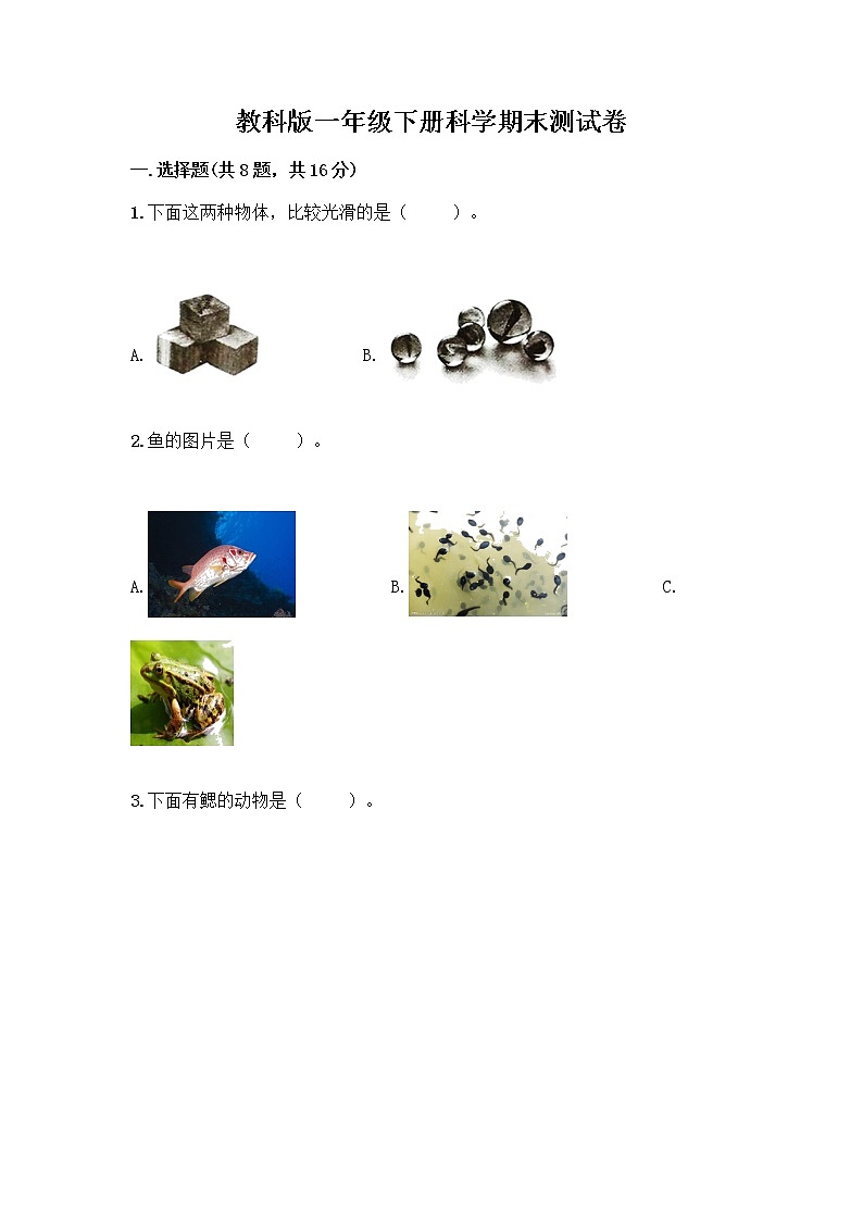 教科版一年级下册科学期末测试卷含答案（典型题）及答案（有一套）第1页