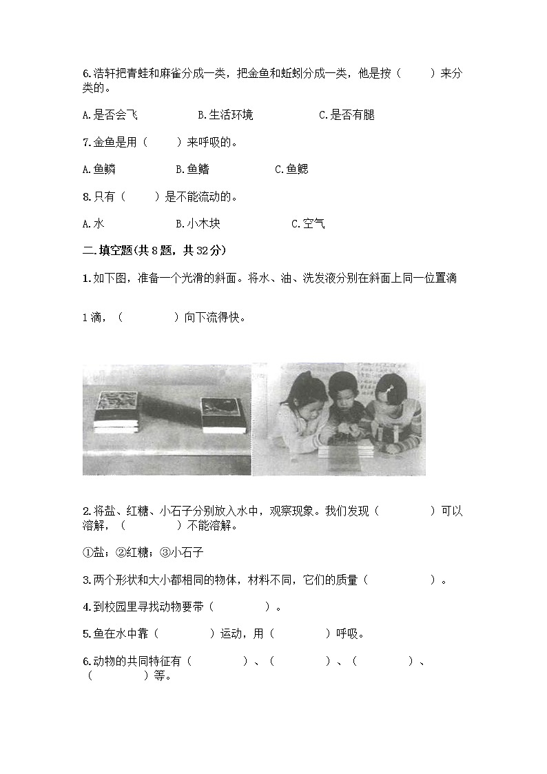 教科版一年级下册科学期末测试卷带答案（能力提升）含答案AB卷02